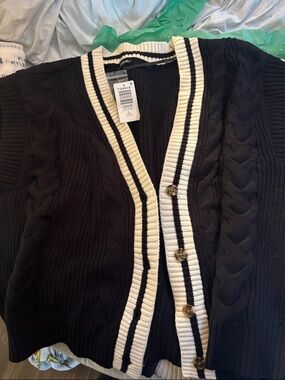 torrid Black Cardigan with Ivory Trim and Stripe Detail